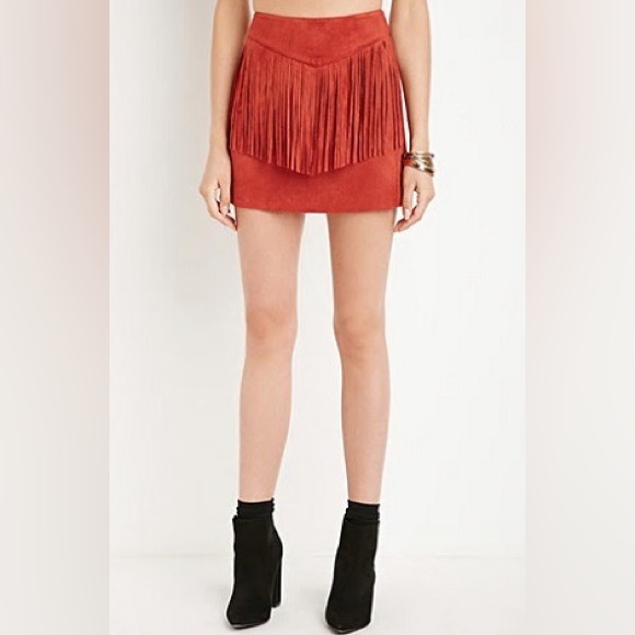 Forever 21 Faux Suede Fringe Skirt - Picture 3 of 7